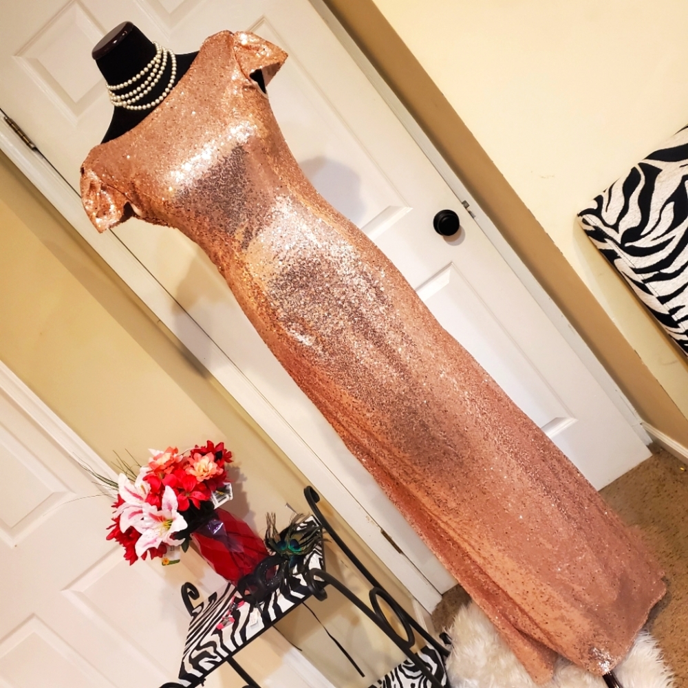 Rose Gold Sequins Maxi Dress - med